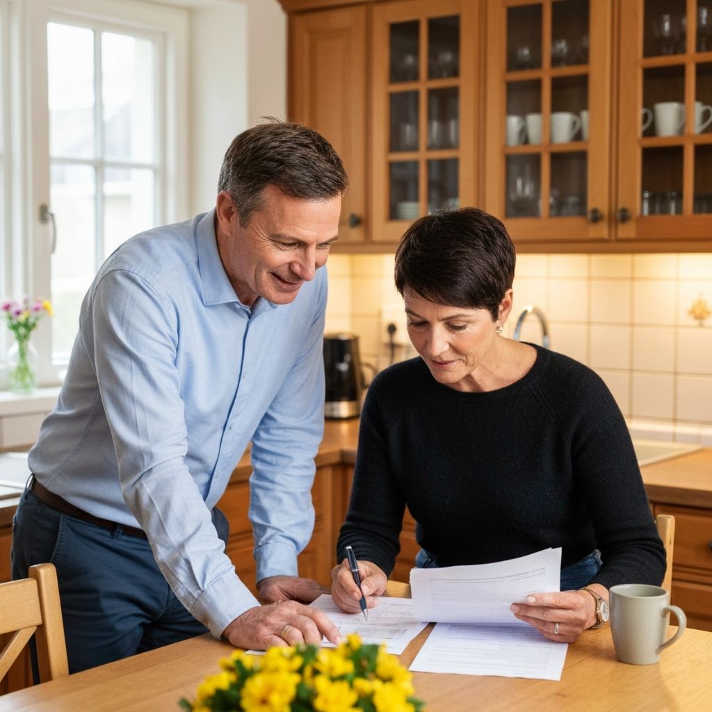 Couple in their 50s discussing long term care planning together