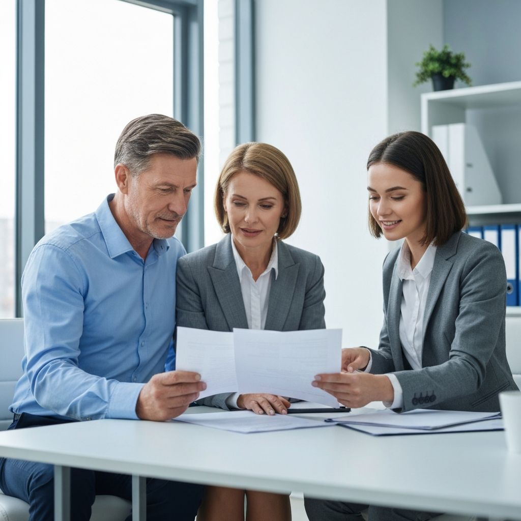 Insurance specialist consulting with mature couple