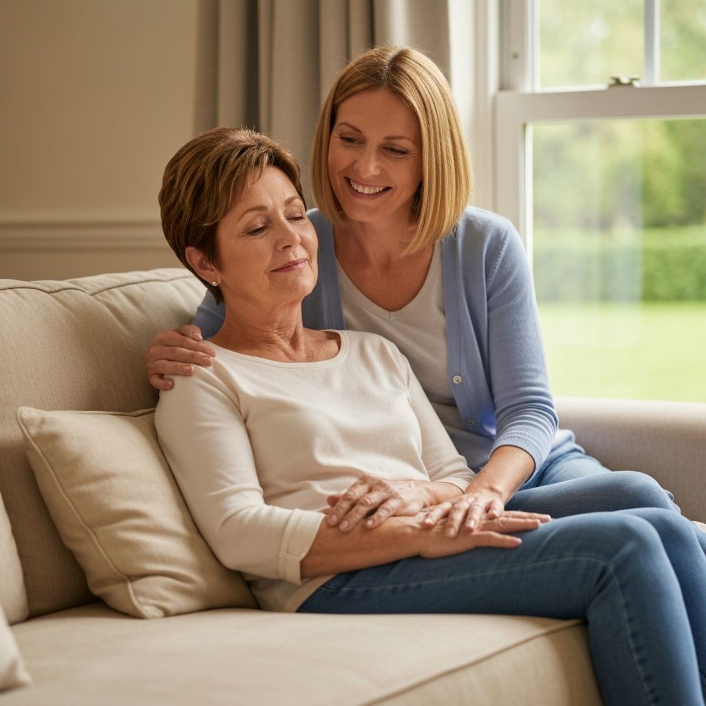 Woman recovering at home with family support