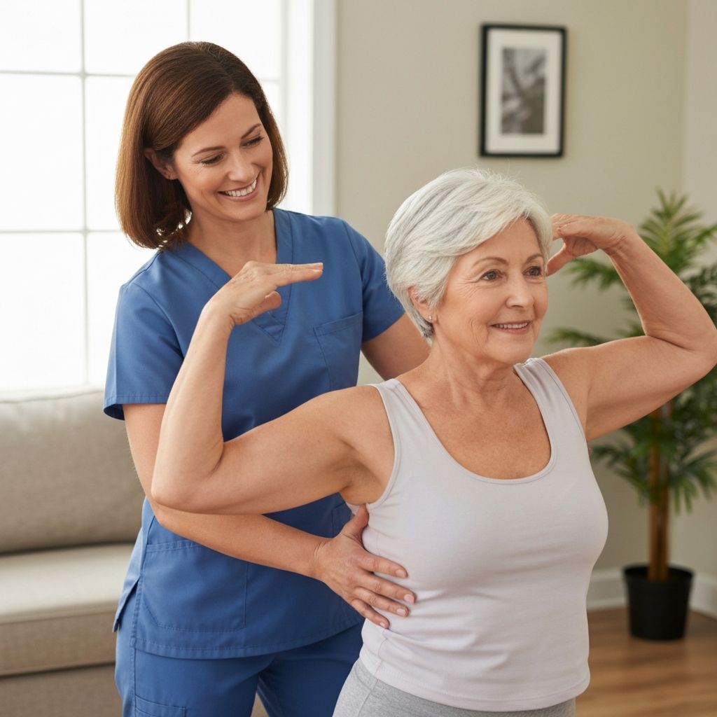 Professional caregiver helping patient at home